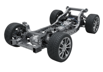 Isolated Chassis with Wheels for Car, Gray Metal Frame, Powerful Automobile Component System