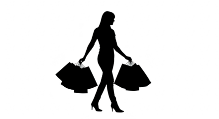 Silhouette of a woman with shopping bags isolated on transparent background