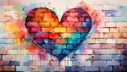 water color heart on the brick wall