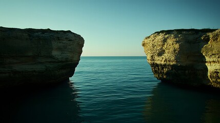 Fototapeta premium Serene Seascape, Coastal Cliffs and Tranquil Ocean View