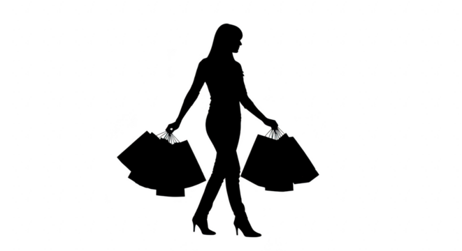 Silhouette of a woman with shopping bags isolated on transparent background