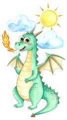 Obraz premium Cute dragon with sun and clouds