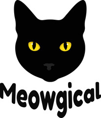 Black Cat Head With Yellow Eyes Vector Illustration And Typography 