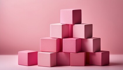 stack of colorful pink cubes on pink background