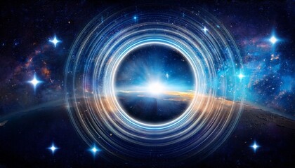 enchanting circular light portal with stars and cosmic background