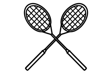 Badminton and tennis equipment including rackets, a ball, and a shuttlecock are isolated for sports competition