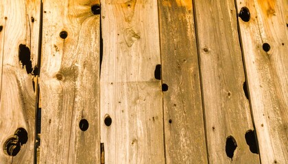 Weathered wooden planks with holes