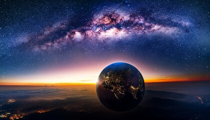 Obraz premium earth milky way a cosmic sunrise