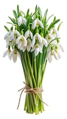 Obraz premium A Bouquet of White Snowdrop Flowers Tied with Twine on White Background