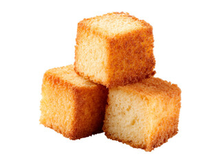 Delicious golden brown cube shaped cakes sweet treat, Isolated On Transparent Background