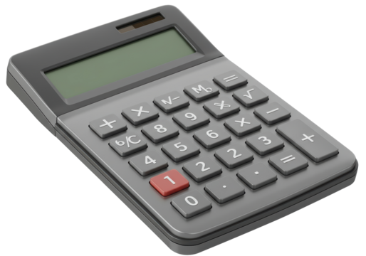 Isolated grey calculator for business math financial calculations and accounting work tool