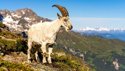 Alpine Ibex on Mountain Ridge