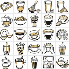 Obraz premium Transparent drink icon set in minimalist style with coffee designs 