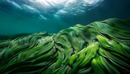seaweed with its opulent emerald hues graceful undulations and tranquil aura of aquatic foliage metamorphoses into a sublime tapestry that adorns backdrop of underwater realm