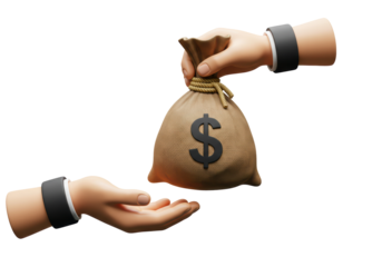 Isolated hands giving money sack with dollar sign symbol, business investment concept