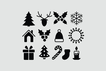 Christmas silhouette set elements vector illustration