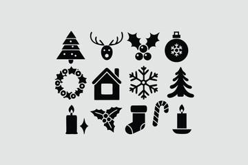 Christmas silhouette set elements vector illustration