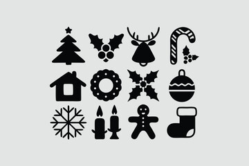 Christmas silhouette set elements vector illustration