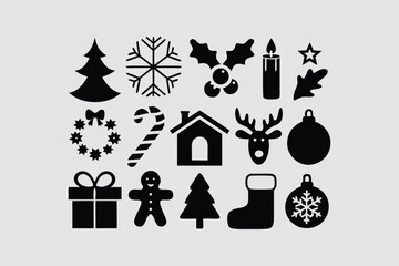 Christmas silhouette set elements vector illustration
