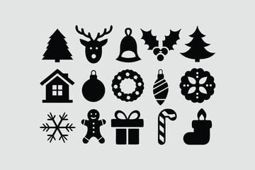 Fototapeta premium Christmas silhouette set elements vector illustration