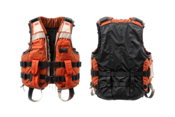 Isolated backpack and pair of protective gloves and safety helmets for trekking and adventure journey