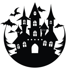 haunted castle silhouette vector icon