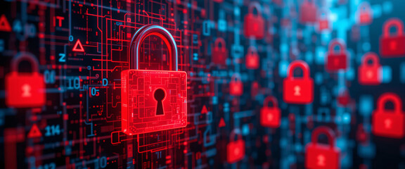 A secure metal padlock icon on a digital background of binary code, symbolizing protection and internet privacy