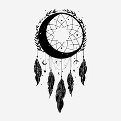 Dreamcatcher Drawing Silhouette Black Simple Flat Icon Clip Art, Dreamcatcher Signs Graphic Ornament Illustration Design
