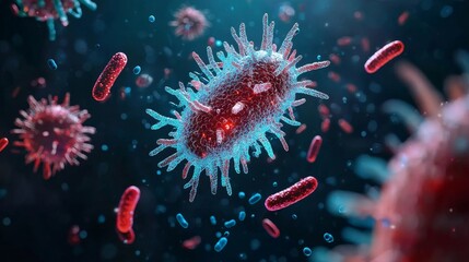 Microscopic view of bacteria forming shield around antibiotics, Healthcare concept, AMR antibiotic resistance threat in medical treatment