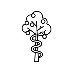 Medical tree symbol with snake entwined in minimalist style  