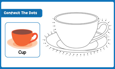 Connect The Dots Cup Hand Practice. Vector Illustration