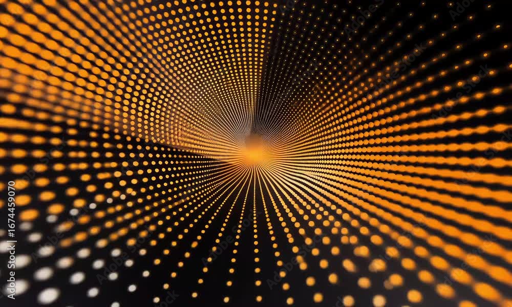 Poster futuristic golden dotted tunnel abstract animation loop.