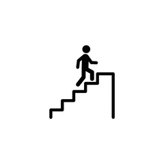 Stick figure walking up stairs in minimalist outline design  