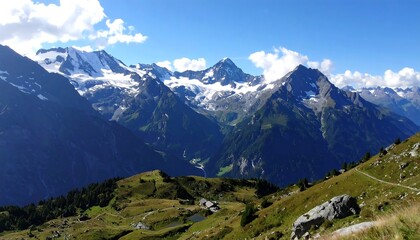 Fototapeta premium Alpine vista with snow-capped peaks