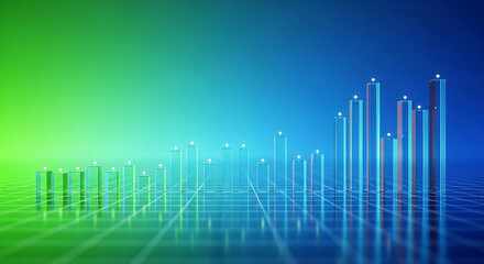 Glass financial chart is growing on futuristic grid background