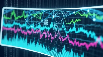Stock market data analysis with charts and graphs on a digital screen. - Powered by Adobe