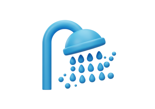 Isolated shower head with water drops, personal hygiene, home equipment, 3d render