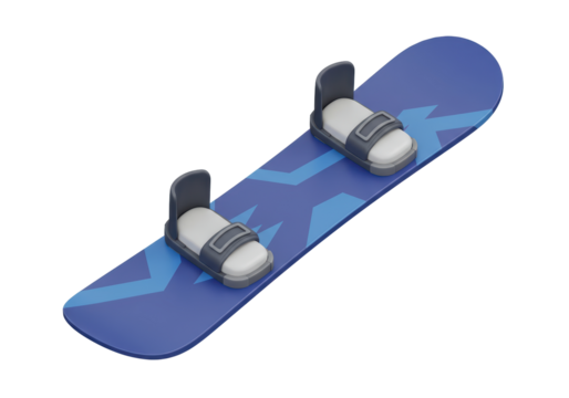 Isolated Snowboard with Bindings, Winter Sport Equipment, Snow and Ice, Recreation Fun