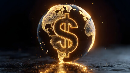 Global finance concept with a dollar sign in a digital world 