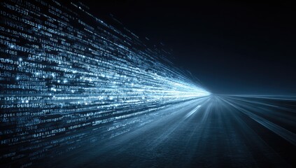 Digital code streams a highway through a dark space
