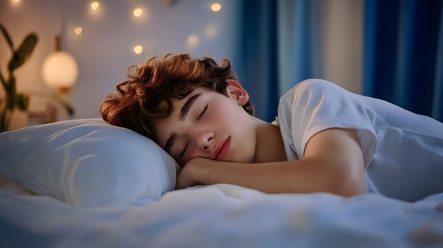 Teenager Sleeping Peacefully in Bed at Night - Powered by Adobe