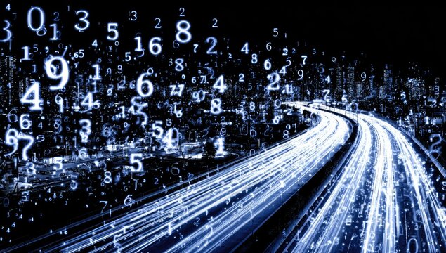 Abstract highway with numbers falling