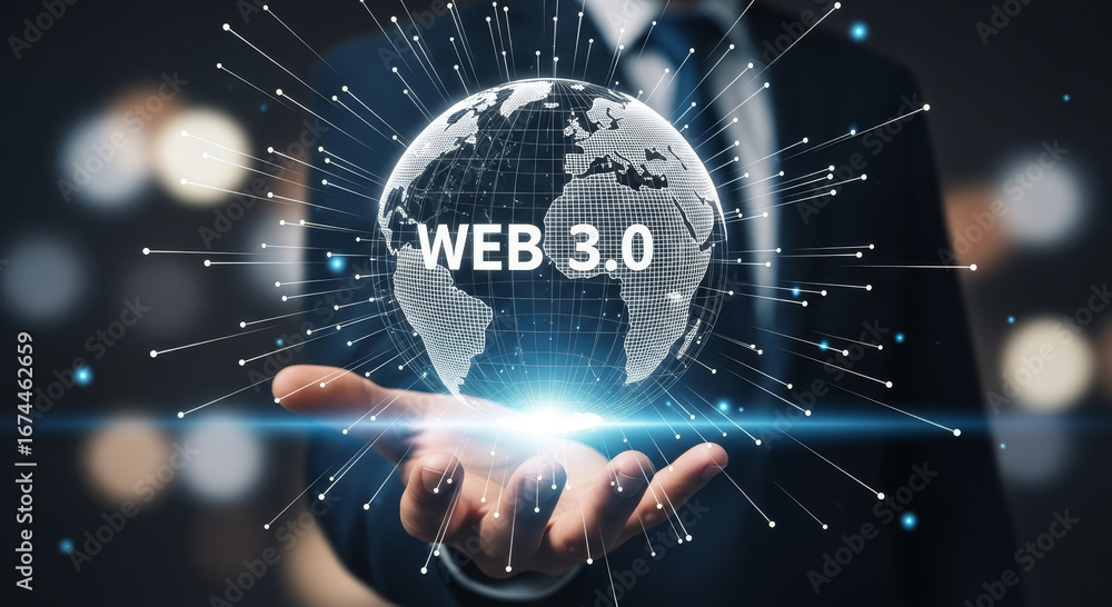 Poster explore the future of web 3.0 with digital networking and global connections in the metaverse
