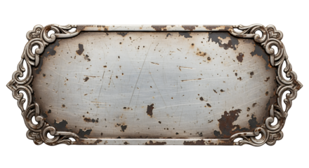 Vintage Ornate Metal Sign Frame Blank for Text or Logo Design Isolated on Black Background
