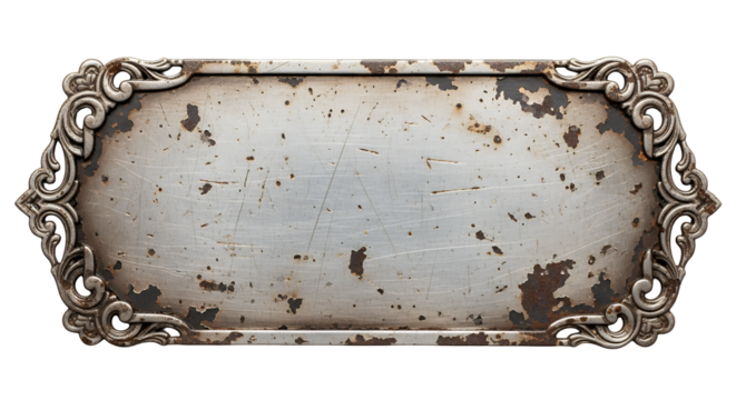 Vintage Ornate Metal Sign Frame Blank for Text or Logo Design Isolated on Black Background