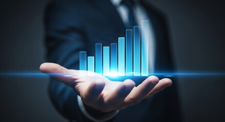 Powerful presentation of business growth with vibrant graph held in hand for strategic financial planning