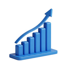 Blue 3d bar chart with upward trending arrow symbolizing growth and success