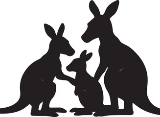Naklejka premium Black silhouette of a kangaroo family with a joey between two adults marsupial animal