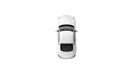 White Sedan Car Top View Isolated on Black Background for Automotive Advertising and Marketing
