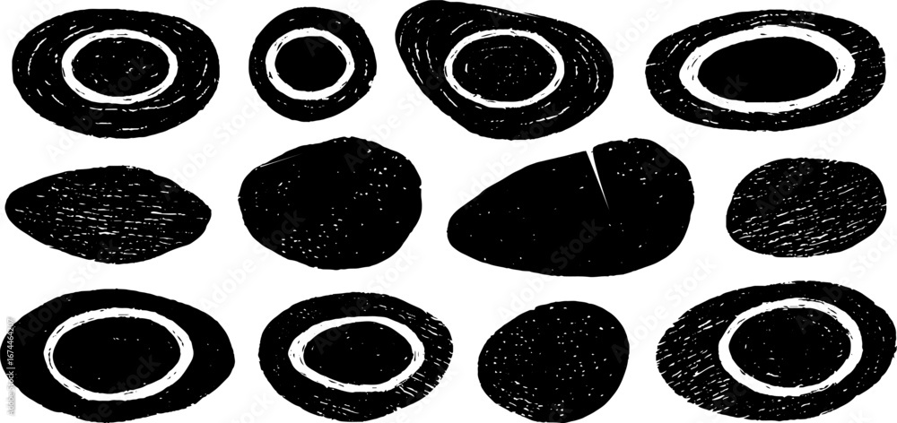 Poster abstract linocut blobs collection for creative design and scandinavian art themes